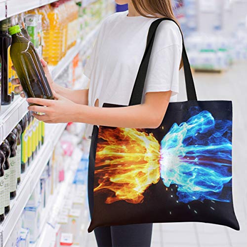 Hielo De Fuego 3D Agua Azul Bolsa de Mano de Compra Reutilizable Portátil Bolsa al Hombro ecológica para viajes Mujeres Niñas