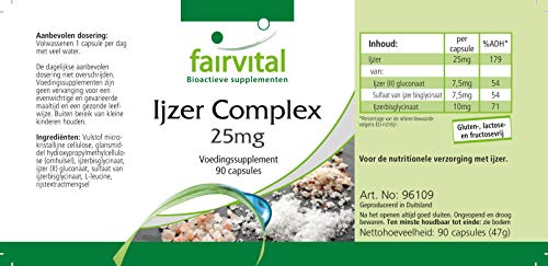 Hierro Complex 25mg - VEGANO - Dosis elevada - 90 Cápsulas - Calidad Alemana