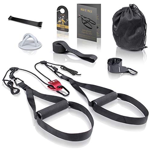 High Pulse Entrenamiento Suspension (7 piezas) – Kit fitness + polea, anclaje para puerta, fijación para pared, póster, cartel para puerta, funda y banda de resistencia