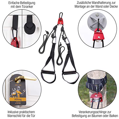 High Pulse Entrenamiento Suspension (7 piezas) – Kit fitness + polea, anclaje para puerta, fijación para pared, póster, cartel para puerta, funda y banda de resistencia