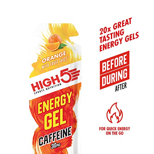 HIGH5 Cafeína Gel Energético Bolsitas de Liberación Rápida con Zumo de Fruta Natural (Naranja Cafeína)