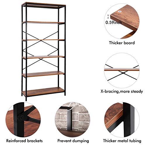 Himimi Estante para Libros Librería Estilo Industrial de 5 niveles estantería de almacenamiento para Salón, Cocina, Oficina 180 x 80,3 x 30cm