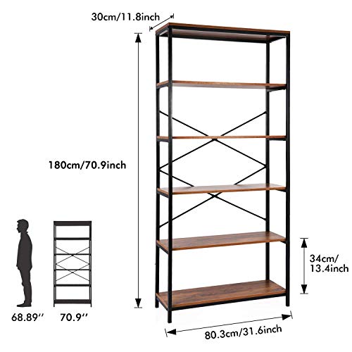 Himimi Estante para Libros Librería Estilo Industrial de 5 niveles estantería de almacenamiento para Salón, Cocina, Oficina 180 x 80,3 x 30cm