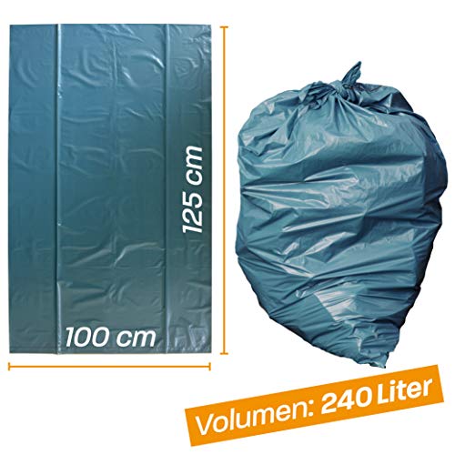 Hinrichs Bolsas de basura 240 L – gran resistencia al desgarro – rollo de 25 – Tipo 100 extra – Sacos de basura XXL bolsas de basura – 70 μ – 1000x1250 mm – LDPE – azul