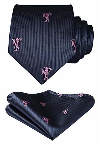 HISDERN Elephant Wedding Party Tie Panuelo corbata de los hombres y juego de bolsillo cuadrado