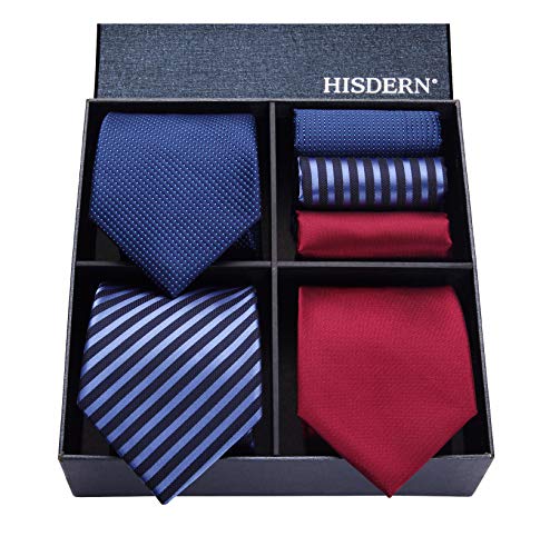 HISDERN Lote 3 PCS Corbata de hombre Cheque de lunares Fiesta de bodas de color solido a rayas Panuelo Corbata y Bolsillo Cuadrado - Conjuntos multiples