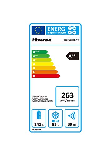 Hisense RB438N4EC2 - Frigorífico Combi No Frost, Acabado Inox, Capacidad Neta 334 L, 2 Metros de Alto, Compresor Inverter, ECO mode, Silencioso 39 dB