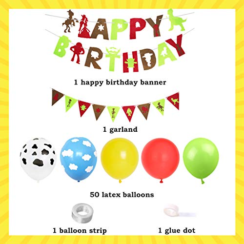 Historia de dibujos animados globo guirnalda decoraciones de cumpleaños con guirnalda feliz cumpleaños bandera vaca nube impresión globos rojo amarillo azul verde globos