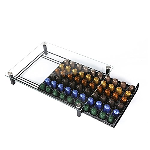 HiveNets Nespresso Cajón para Almacenar Cápsulas de Café Portacápsulas Soporte con Vidrio Templado para 60 Pcs