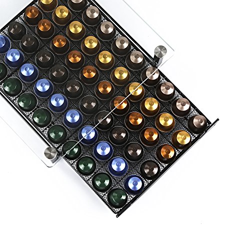 HiveNets Nespresso Cajón para Almacenar Cápsulas de Café Portacápsulas Soporte con Vidrio Templado para 60 Pcs