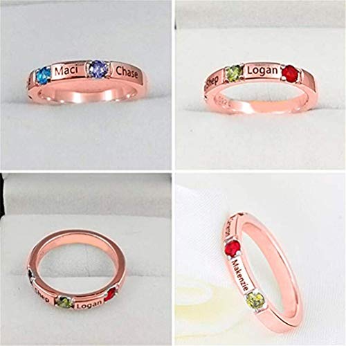 hjsadgasd Anillo Personalizado de Plata esterlina 3 Piedras de Nacimiento y 3 Joyas Personalizadas grabadas para Mujeres Anillo de Promesa Infinita Anillo para su Nombre