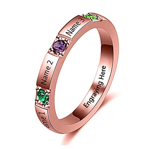 hjsadgasd Anillo Personalizado de Plata esterlina 3 Piedras de Nacimiento y 3 Joyas Personalizadas grabadas para Mujeres Anillo de Promesa Infinita Anillo para su Nombre