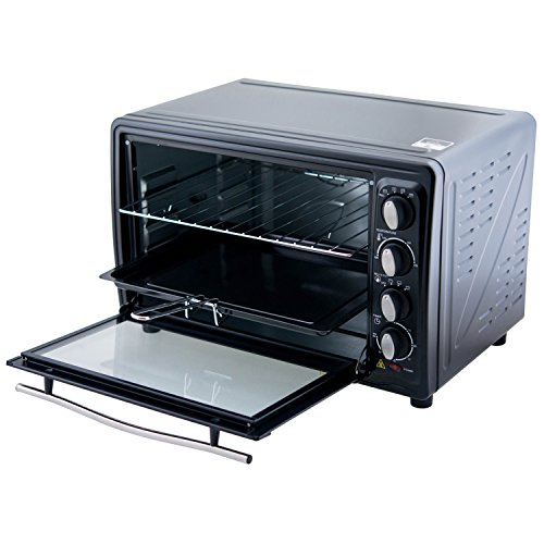 H.Koenig FO42 Horno Electrico Sobremesa, Horno Conveccion Encimera, Capacidad de 42 Litros, 2000 W, 7 Modos, Temperatura hasta 230ºC, Tiempo hasta 60 Mins, Termostato, Acero Inoxidable, Negro