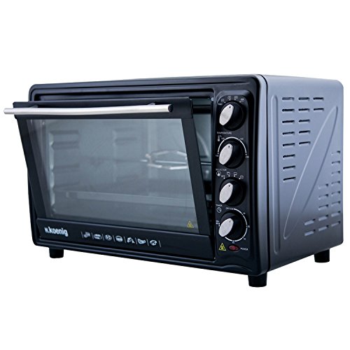 H.Koenig FO42 Horno Electrico Sobremesa, Horno Conveccion Encimera, Capacidad de 42 Litros, 2000 W, 7 Modos, Temperatura hasta 230ºC, Tiempo hasta 60 Mins, Termostato, Acero Inoxidable, Negro