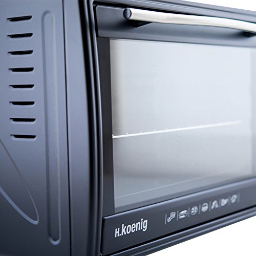 H.Koenig FO42 Horno Electrico Sobremesa, Horno Conveccion Encimera, Capacidad de 42 Litros, 2000 W, 7 Modos, Temperatura hasta 230ºC, Tiempo hasta 60 Mins, Termostato, Acero Inoxidable, Negro