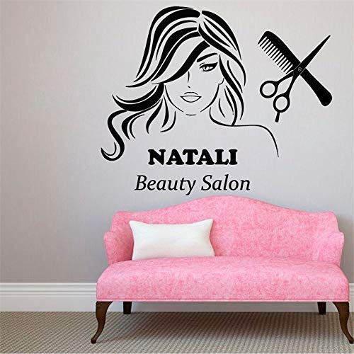 HNXDP Llegada para pared Adesivo De Parede Neymar Beauty Hair Salon Tatuajes de pared Nombre personalizado Vinilo Pegatinas personalizadas Negro 71 X 58 CM