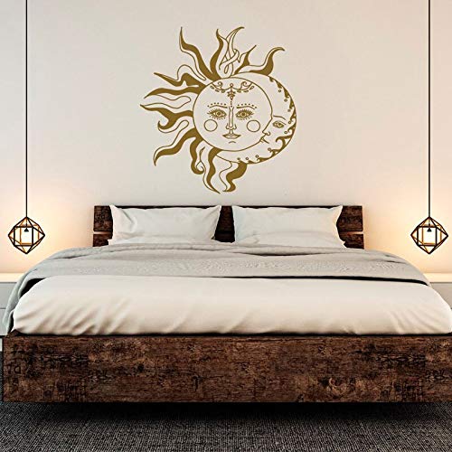 HNXDP Sol y Luna Símbolo étnico Etiqueta de la pared Vinilo Arte Decoración del hogar para el dormitorio Dormitorio Mandala Lotus Flower Decals Murales extraíbles   42x45cm