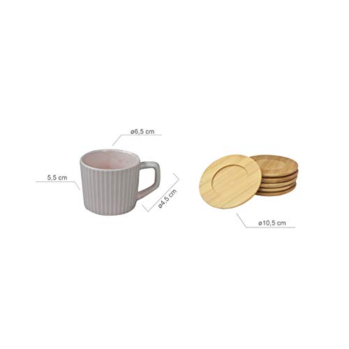 Hogar y Mas Juego de Café Natura Rosa Palo Moderno, 6 Tazas con Platos de Bambú. Tazas de Café 6 Unidades, 100 ml