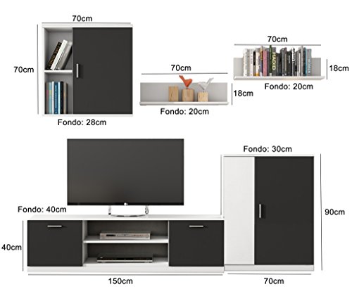 HOGAR24 Mueble de salón Moderno Modular Lacado Blanco y Negro.