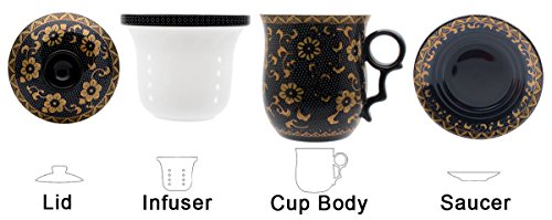 HOLLIHI porcelana taza de té con tapa y platillo infusor Sets – chino Jingdezhen cerámica taza de café de té sistema de preparación de té para oficina en casa