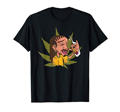 Hombre Divertido Rastafari con Porro y Hoja de Cannabis Marijuana Camiseta