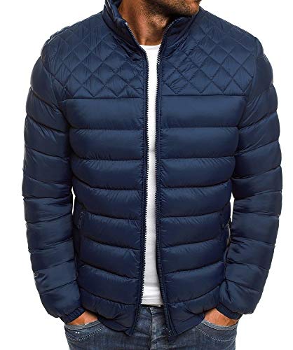 Hombre Invierno Moda Abrigo Acolchado Ligeros Termica Slim Fit Acolchado Abrigos Abrigo De Transición Manga Larga Stand Cuello Diamante Parkas Invierno (Navy Blue,S)