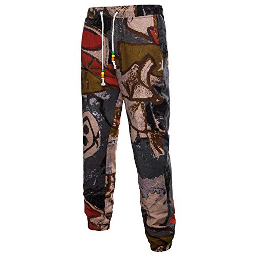 Hombre Moda Casual Impreso Hombre Pantalones Tallas Grandes Cinturón Decorado con Estilo Nacional Pantalones Marrón café XXXXL