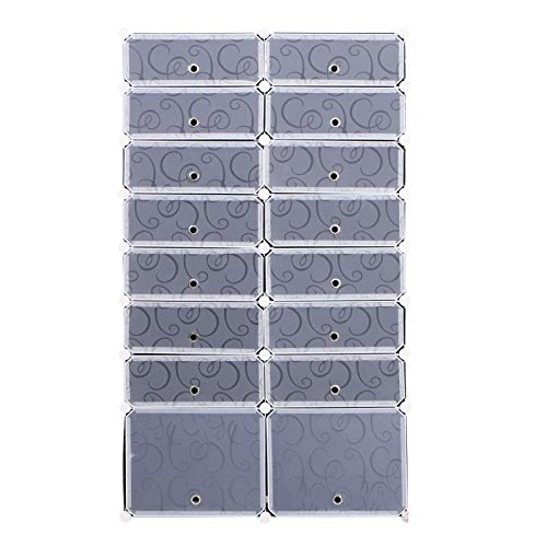 HOMCOM Armario Modular Estantería por Módulos Montaje en Bricolaje Armario Extraíble de 16 Cubos con Puertas para Almacenamiento de Zapatos Ropa Libros 95x37x160cm Blanco y Negro