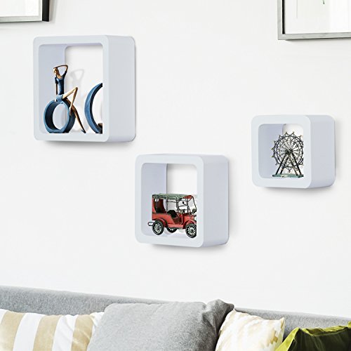 HOMCOM Juego de 3 Cubos Estantes de Pared Estantería para Libro CDs Baldas Flotantes Decorativo Blanco