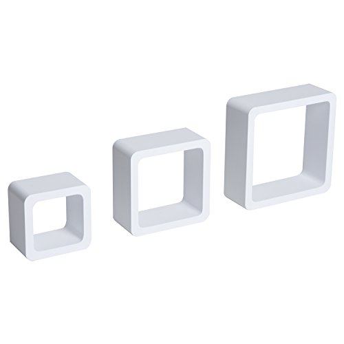 HOMCOM Juego de 3 Cubos Estantes de Pared Estantería para Libro CDs Baldas Flotantes Decorativo Blanco