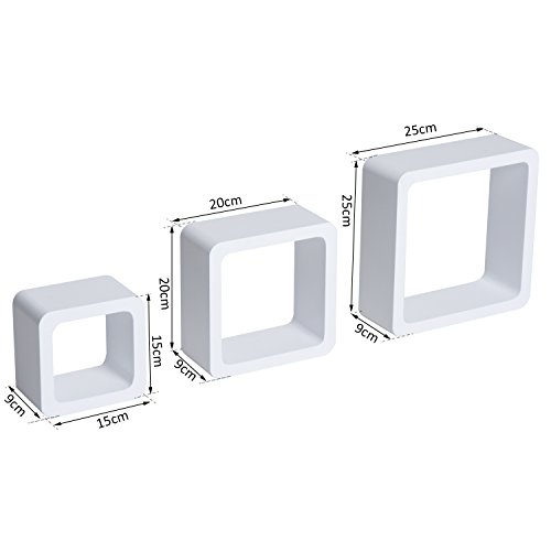 HOMCOM Juego de 3 Cubos Estantes de Pared Estantería para Libro CDs Baldas Flotantes Decorativo Blanco