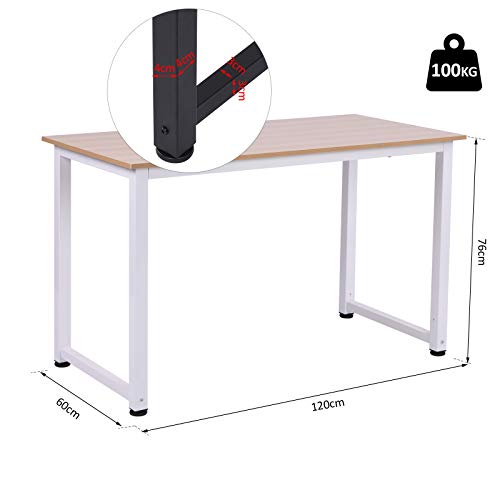 HOMCOM Mesa de Ordenador Escritorio para Hogar Oficina con Pies Ajustables Mobiliario Simple de Oficina 120x60x76cm Carga 100kg Marco Metal