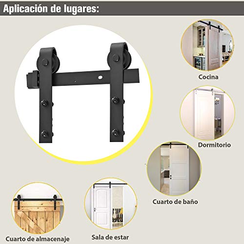 HOMCOM Puertas Kit de Accesorios para Puerta Correderas de Granero Puerta Montaje Juego de Piezas de Metal Rieles Rodillo Acero de Carbono