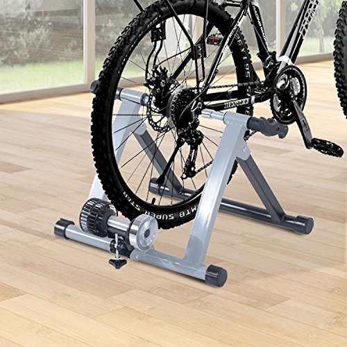 HOMCOM Rodillo Entrenamiento Bicicleta Acero Cicloentrenador Gris Bici Interior Ciclismo