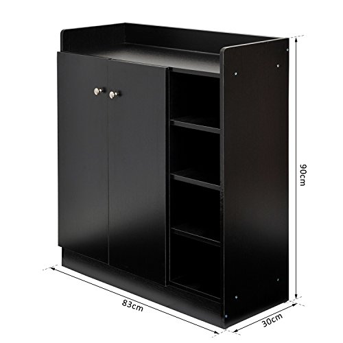 HOMCOM Zapatero Armario Madera Mueble Zapatero Gabinete 2 Puertas 4 Estantes Baldas Interiores Ajustables 83x30x90cm Negro