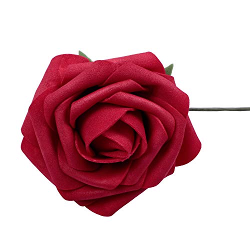 Homcomodar Flores Artificiales Rosa roja Oscura 30 Piezas Rosas Falsas de Aspecto Real con Tallo para Bodas Ramos de Bricolaje centros de Mesa arreglo Fiesta decoración del hogar