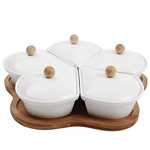 Home Plato dispensador de muñeca grande, Plato de cerámica para frutas, Caja de frutos secos, Compartimento con tapa Caja de cerámica, Plato para frutos secos, Plato de melón Tazón de sopa decorativo