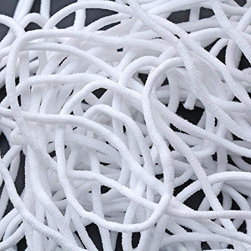 Homealexa Cordón Elástico 3mm Ancho Plana Goma Bandas Elástica Cintas Elásticas con 100 Correas de Puente Nariz, 50 Metros Longitud Cuerda Elastica para Costura Manualidades Diy Ropa Blanco