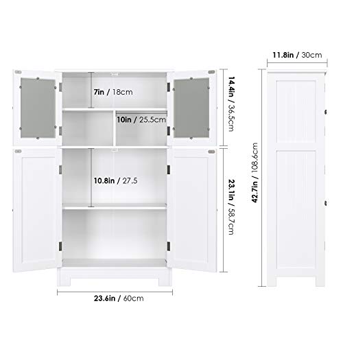 HOMECHO Armario de Baño para Almacenamiento Gabinete de de Suelo con 4 Puertas para Baño Cocina Dormitorio Salón Blanco 60 x 30 x 108.6 cm