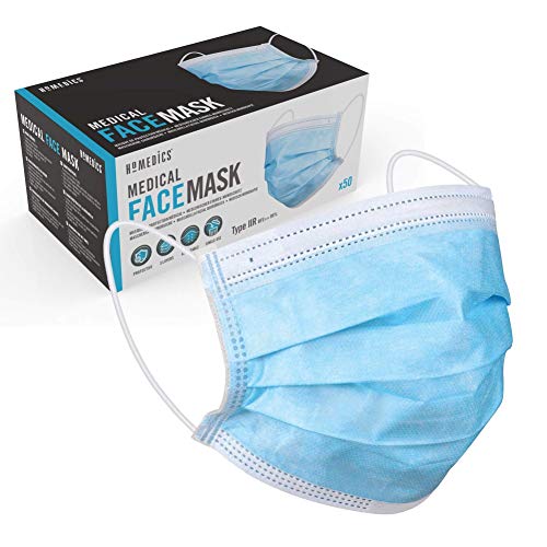 Homedics Mascarillas Médicas Desechables – Pack 50 unidades - 3 Capas Transpirables con Elástico para Los Oídos – Mascarillas IIR homologadas CE