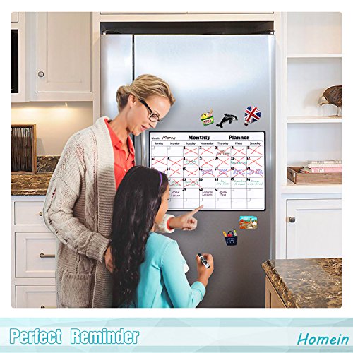 Homein Calendario mensual magnético, Lavable, Calendario mensual, para frigorífico, Pizarra magnética, Lista de la Compra en Cocina, Pizarra para niños, 43 x 30 cm