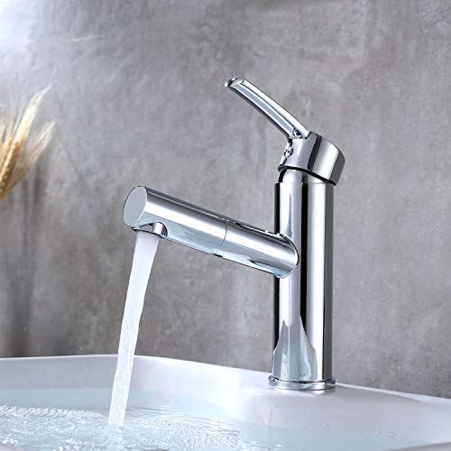 Homelody Cromado Grifo Lavabo Extraíble,Grifo Baño para el Cuarto de Baño sin plomo Agua fría y agua caliente