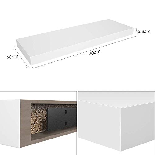 Homfa 2 Estanterías de Pared Estanterías florantes Estantes Colgantes para baño Cocina y Dormitorio Blanco 60x20x3.8cm