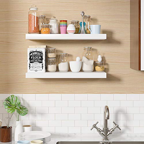 Homfa 2 Estanterías de Pared Estanterías florantes Estantes Colgantes para baño Cocina y Dormitorio Blanco 60x20x3.8cm