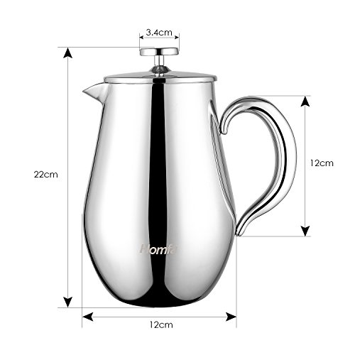 HOMFA Cafetera de Émbolo Filtra Bien Aislada para Café Té Leche Prensa Francesa Cafetera de Acero inoxidable 1000 ml 13.5*18.5*22.5 cm