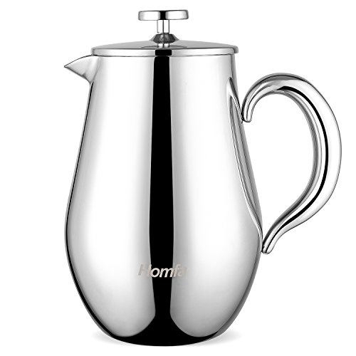 HOMFA Cafetera de Émbolo Filtra Bien Aislada para Café Té Leche Prensa Francesa Cafetera de Acero inoxidable 1000 ml 13.5*18.5*22.5 cm