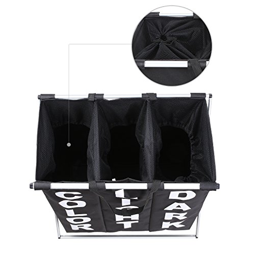 HOMFA Cesto Ropa Sucia con 3 Compartimentos Diseño Plegable de X Cesto para la Colada Ropa Poliéster 125L 60x36x58cm Negro