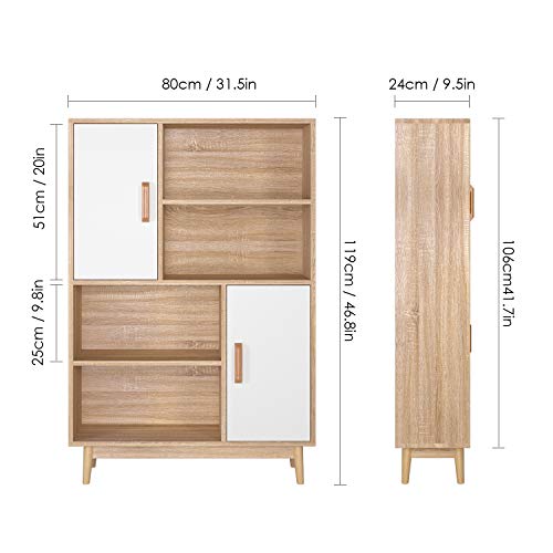 Homfa Estantería Libros Librería Pared Organizador Armario Mueble Madera para Dormitorio Salón con 2 Puertas 6 Compartimentos Roble y Blanca 80x24x106cm