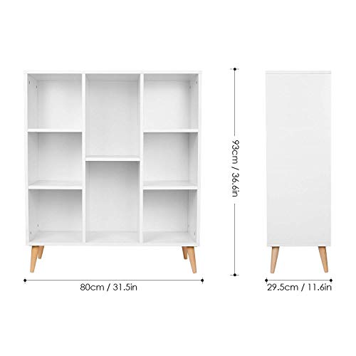 Homfa Librería Estantería Blanca Mueble Auxiliar Madera para Salón Dormitorio Oficina Nórdico con 8 Cubos para Libros 80X29.5X93cm