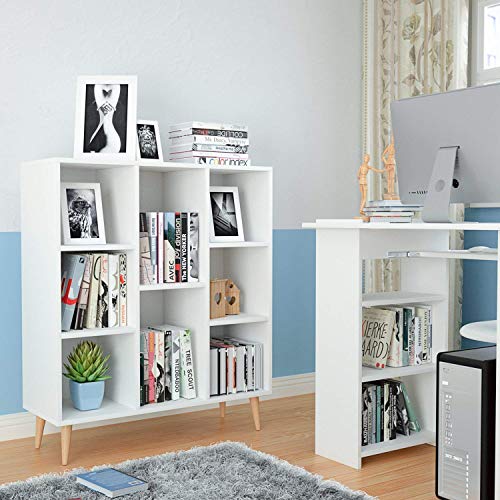 Homfa Librería Estantería Blanca Mueble Auxiliar Madera para Salón Dormitorio Oficina Nórdico con 8 Cubos para Libros 80X29.5X93cm